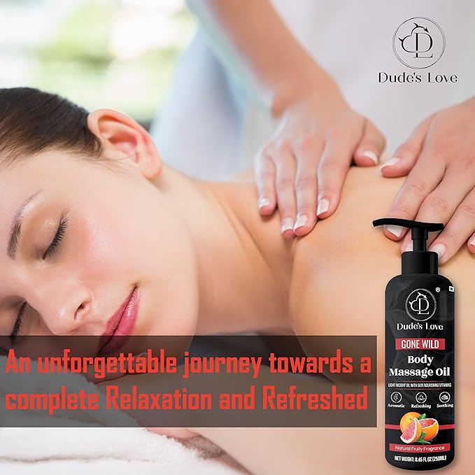 Organic - Grapefruit Full Edible Body Massage Oil - Refreshing, Calming | No Stain & Non-Sticky | with Fractionated Coconut Oil, Grapefruit & Lime Oil - 8.45 Fl Oz