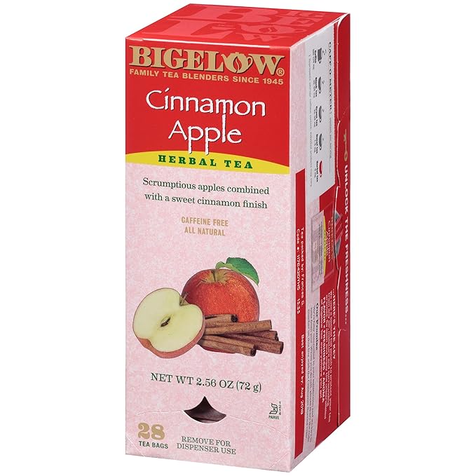 Bigelow Cinnamon Apple Herbal Tea Bags 28-Count Box (Pack of 3) Cinnamon Apple Hibiscus Flavored Herbal Tea Bags All Natural Non-GMO