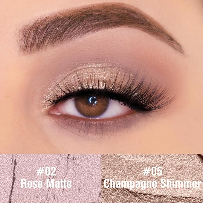 FV Waterproof Eyeshadow Stick Duo,Long-Lasting Cream Eye Shadow Makeup Sets, High Pigmented Eyeshadow Pencil with Matte & Shimmer Finish, Natural Look (Rose & Champagne)