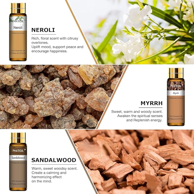 Premium Essential Oil Set - 9x10ML Pure Essential Oils for Massage, Aromatherapy, Diffusers, DIY - 0.33FL.OZ/Bottle