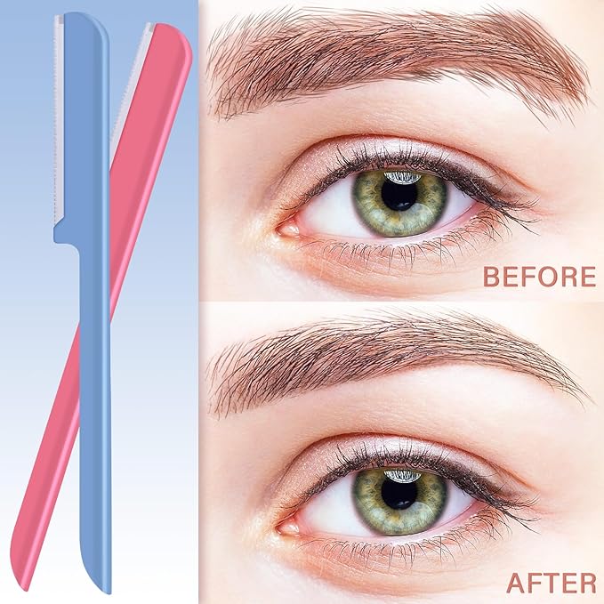 10 Pieces Eyebrow Razor for Women Facial Shaver Razor Brow Shaper Eyebrow Trimmer Dermaplaner Shaping Tool with Cover (Pink, Blue)