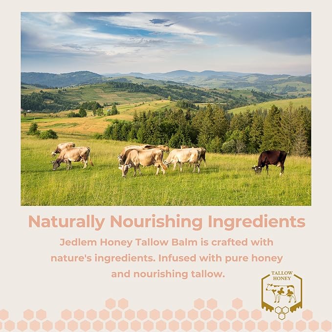 Grass Fed Beef Tallow for Skin Care, Face and Body Moisturizer Cream, Unadulterated Honey, Soothes Dryness, Repairs the Skin Barrier, 2 Oz