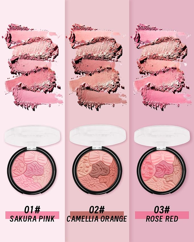 Flower Blush for Cheeks, Matte Shimmer Face Blush Powder,Contour Multiuse Facial Make up Palette,Long Lasting Waterproof Embossed Blusher,Mother's Day Makeup Gift for Women-01#Sakura Pink