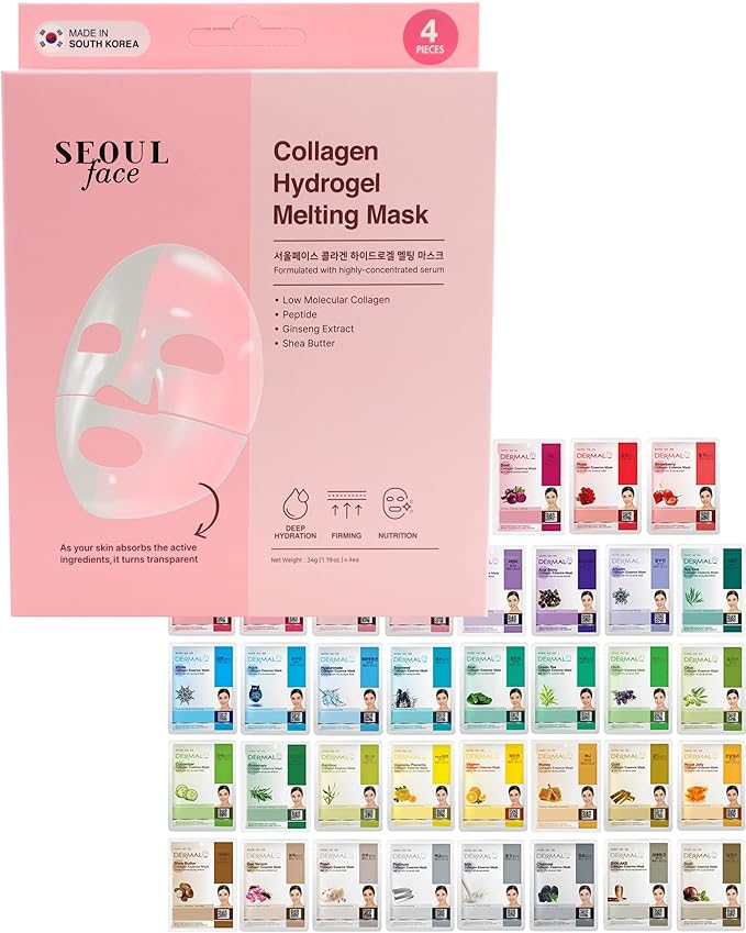 DERMAL 39 Combo Sheet Mask + Collagen Hydrogel Melting Jelly Gel Mask 4ea Bundle