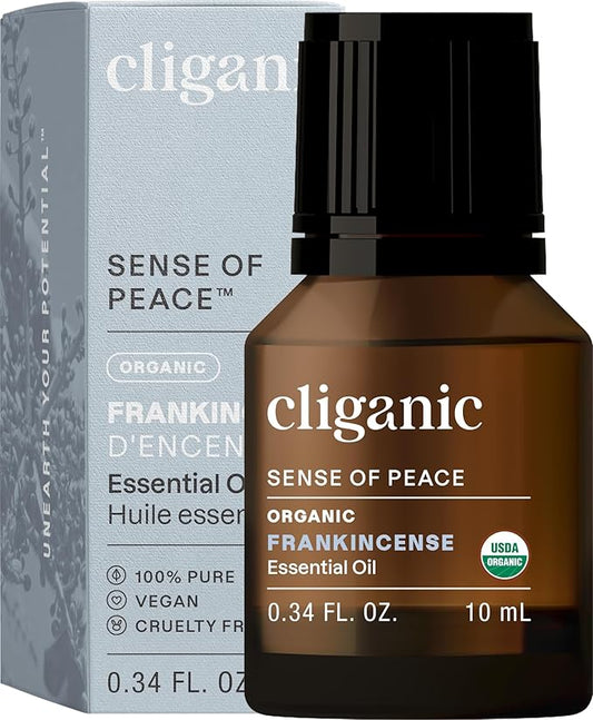 Cliganic USDA Organic Frankincense Essential Oil - Boswellia Serrata, 100% Pure Natural Undiluted, for Aromatherapy | Non-GMO Verified (Packaging May Vary)