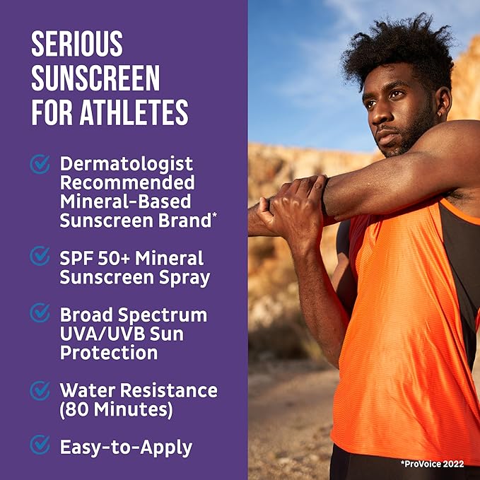 BLUE LIZARD Sport Mineral Sunscreen Spray SPF 50+, Dermatologist-Recommended Brand, Broad-Spectrum UVA/UVB Protection, Water-Resistant, Zinc Oxide Formula, Vegan, 5 fl oz