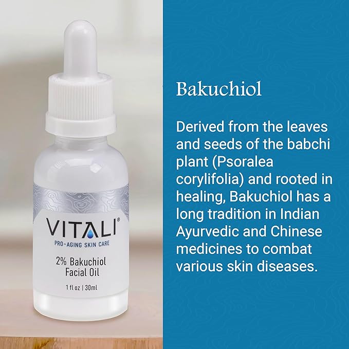 Vitali Premium 2% Bakuchiol Facial Oil: Premium Natural Retinol Alternative for Age and Wrinkle Reduction, and Soothing Irritated Skin, Boosts Copper Peptide Absorption- 1 fl. oz.