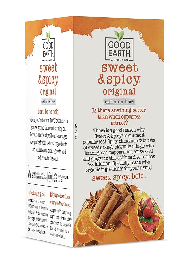 Organic Sweet & Spicy Herbal Caffeine Free Good Earth Teas 18 Tea Bag (Pack of 3)