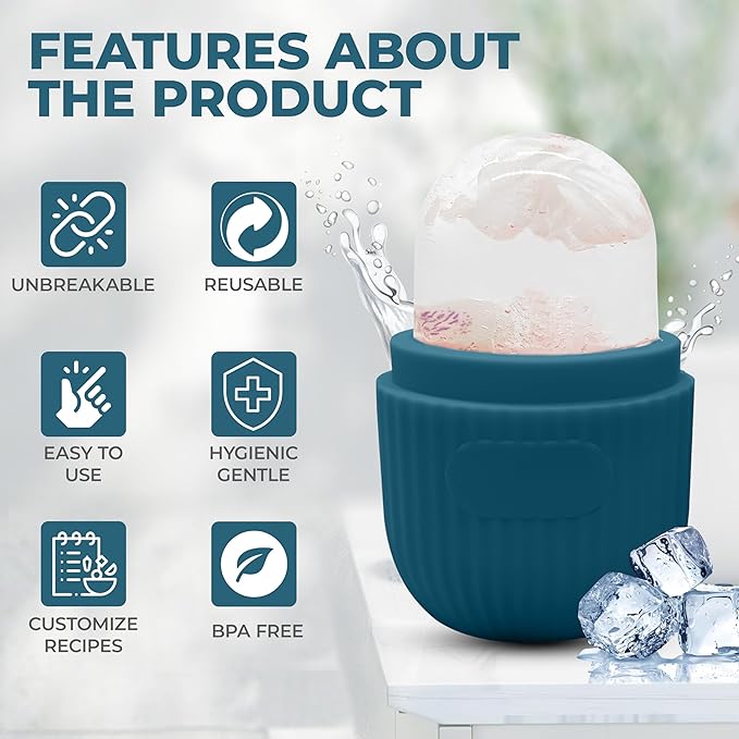 Luxury Cooling Ice Face Roller - Silicone Ice Mold for Face, Eyes, and Neck (Blue)