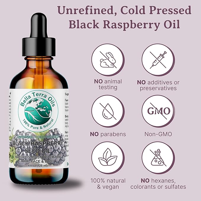 Bella Terra Oils - Black Raspberry Seed Oil 4 oz - Revel in Antioxidant-Rich Essence, Packed with Omega-6 & Omega-9, The Pinnacle of Skin Nutrient Oils