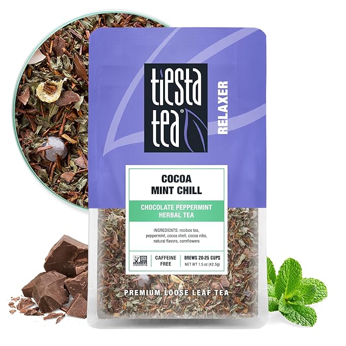 Tiesta Tea - Cocoa Mint Chill | Loose Leaf | Chocolate Peppermint Herbal Blend | Non-Caffeinated Rooibos | Brew Hot or Iced | Makes Up to 25 Cups | 1.5 Ounce