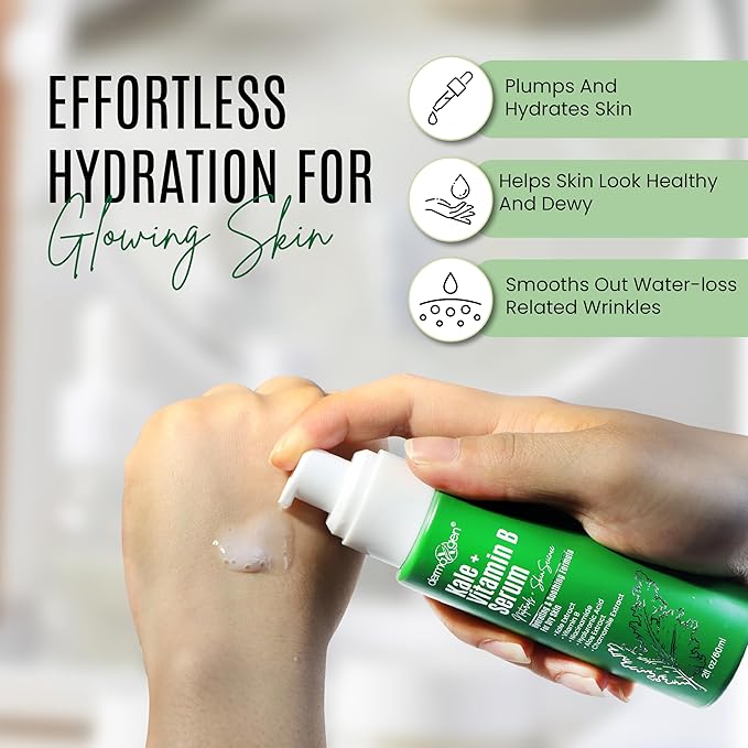 Soothing Skin Care Serum - Kale and Vitamin B Serum - Brightening Serum for All Skin Types - Hydrating Serum with Niacinamide, Hyaluronic Acid - Facial Serum Unclogs Pores, Combats Dryness