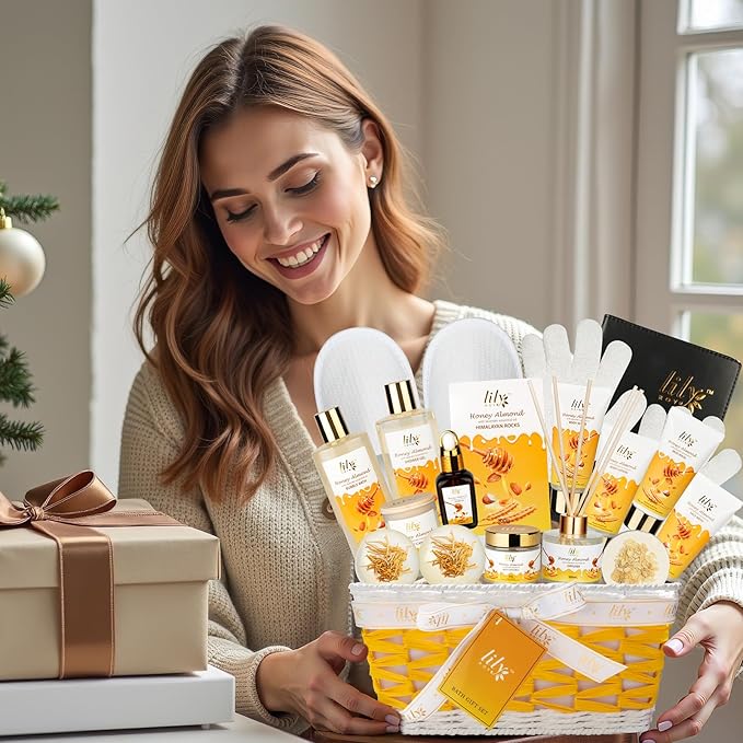Mothers Day Gifts for Mom - 18-Piece Luxury Bath & Body Gift Basket Set for Women, Spa Gift Basket Self Care & Pampering Gifts for Her | Christmas, Birthday Gifts, All Occasion Present with Bath Bomb
