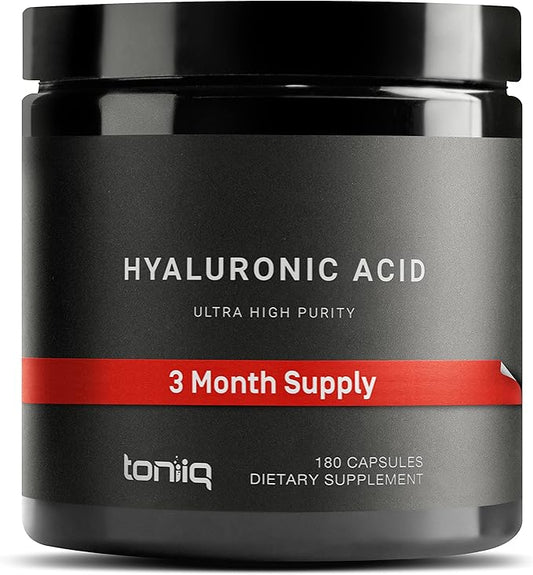 Ultra High Purity Hyaluronic Acid Capsules - 95%+ Highly Purified and Highly Bioavailable - 275mg Formula - Non-GMO Fermentation - High Strength with Vitamin C - 180 Capsules
