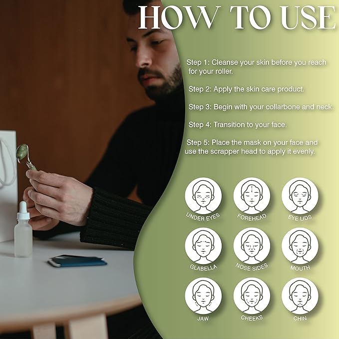 Jade Face Roller - Green Gua Sha Face Roller Kit for Skin Care | Kit Includes Jade Face Roller & Scraper Tool, Face Sponge, Scented Candle, & Crystal Essential Oil Bottle