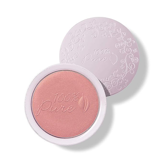 100% PURE Powder Blush (Fruit Pigmented), Mimosa, Soft Shimmery Finish, Nourishes Skin w/Rosehip Oil, Cocoa Butter, Natural Makeup (Light Coral) - 1.81 oz