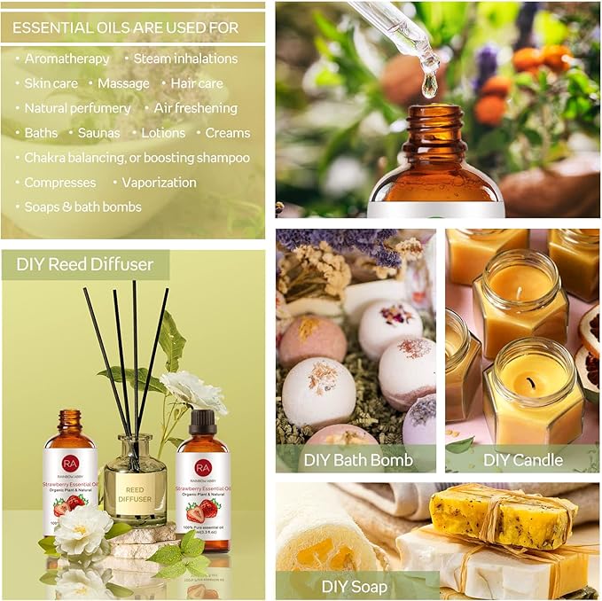 Strawberry Essential Oil (100ML), 100% Pure Natural Organic Aroma Strawberry Oil for Diffuser, Massage, Skin Care, Yoga