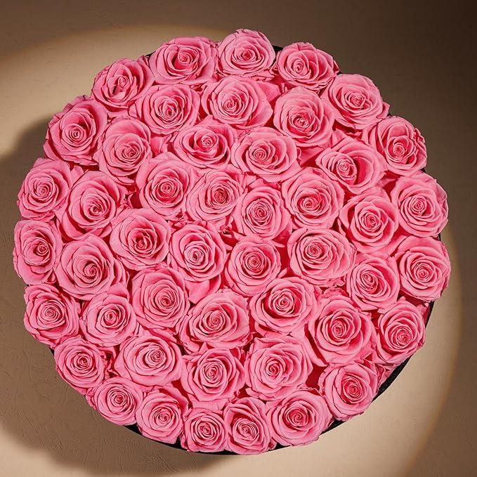 47 Roses in a Luxury Suede Box, Preserved Flowers for Women, Mothers Day Flowers for Mom, Light Pink