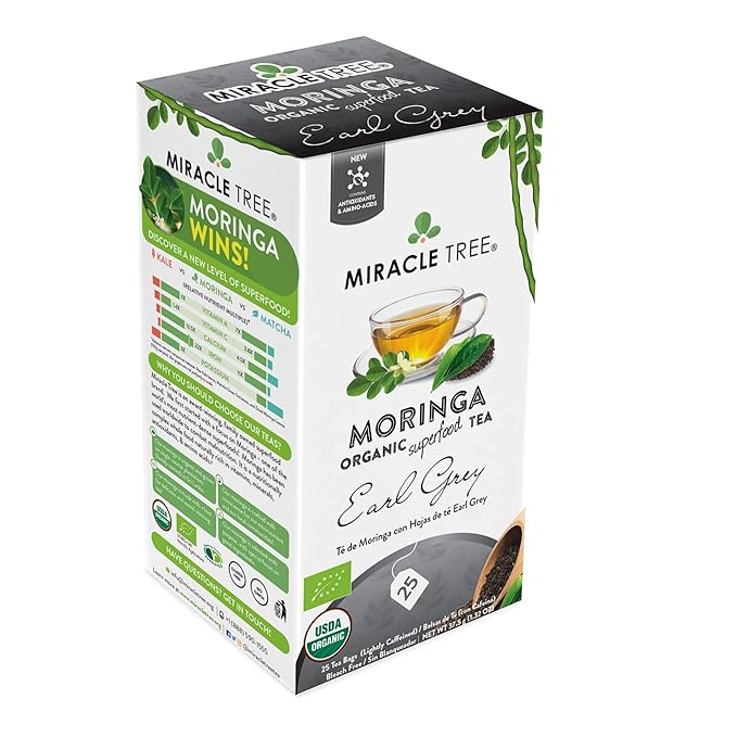 Miracle Tree - 6 Count of Organic Moringa Superfood Tea, 25 Individually Sealed Tea Bags, Earl Grey (Keto, Detox, Energy/Immunity Booster, Vegan, Gluten-Free, Organic, Non-GMO, Lightly Caffeinated)
