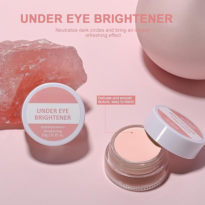 4 Colors Under Eye Brightener, Conceal & Brighten Dark Circles, Nourishing Waterproof Under Eye Cream Pot Concealer Full Coverage Peach Color Corrector Makeup(00)