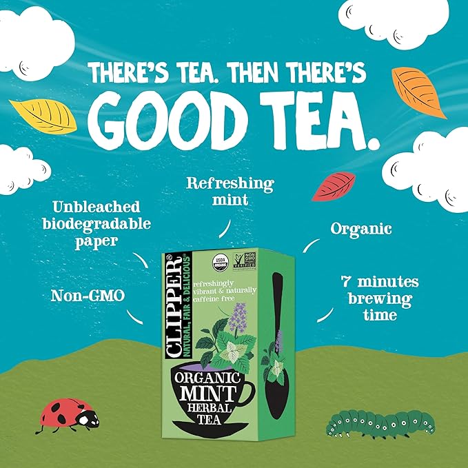 Clipper Tea Mint Herbal Teabags – Caffeine Free, USDA Organic, Great Hot or Iced – Refreshing, Natural, Fair & Delicious – 20 Tea Bags