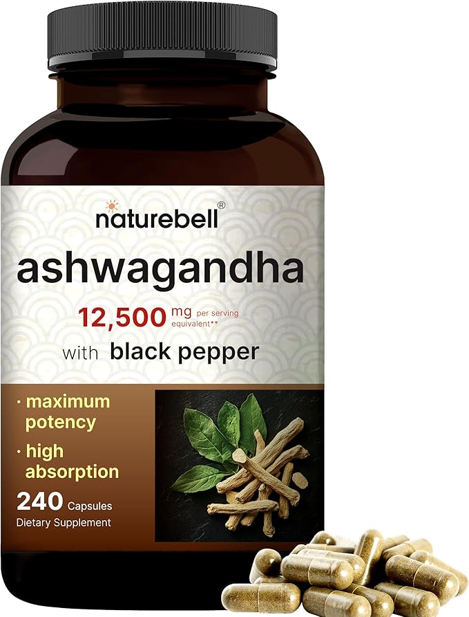 NatureBell Hyaluronic Acid Capsules with Biotin + Vitamin C & Ashwagandha 12,500 mg Equivalent with Black Pepper Bundle Pack | Complete Beauty Care Complex | Adaptogens Supplements for Relaxation