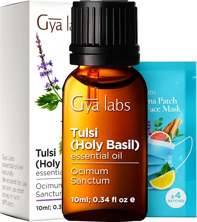 Gya Labs Holy Basil (Tulsi) Essential Oil - 0.34 Fl Oz - 100% Pure Natural Holy Basil Oil for Diffuser, Candle Making - Sweet Balsamic Scent