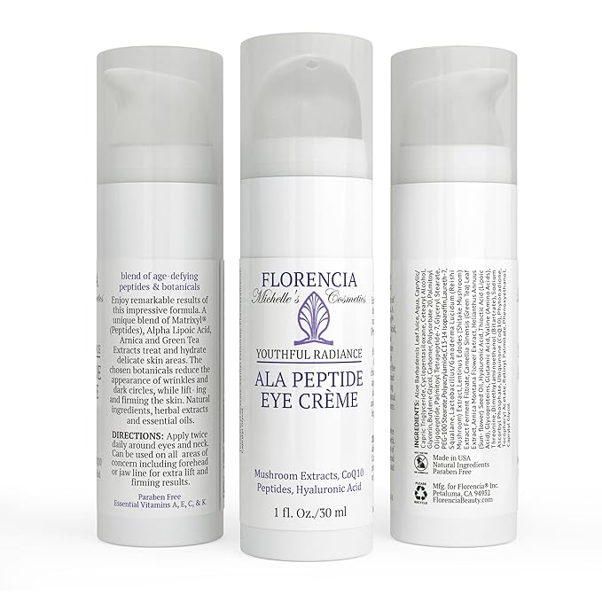 Florencia ALA Peptide Eye Cream - Anti-Aging Repair for Wrinkles, Fine Lines, Dryness - Hydrating, Nourishing, Firming, Moisturizing Eye Cream with Hyaluronic Acid & Peptides, 0.5 oz