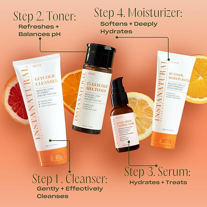 InstaNatural Dark Spot Corrector Face Serum, Brightens, Reduces Hyperpigmentation, Sun Spots and Acne Scarring, with Glycolic Acid and Niacinamide, 1 Fl Oz