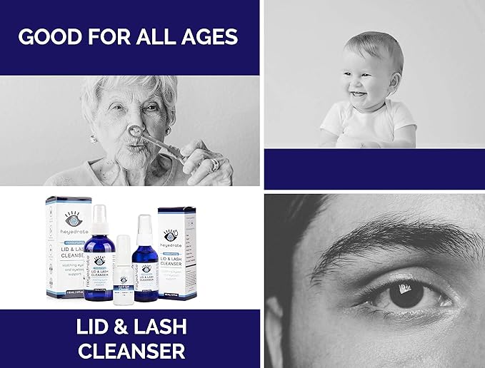Heyedrate Lid & Lash Cleanser for Stye, Blepharitis, Dry Eyes, Meibomian Gland Dysfunction, Rosacea, and Eye Irritation Relief | Hypochlorous Acid Eyelid Cleanser Spray