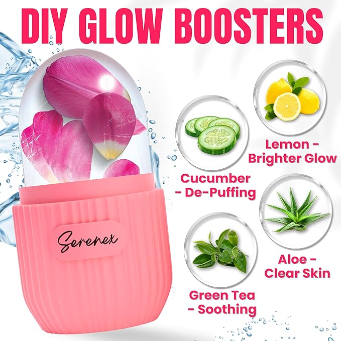 Ice Cube Roller for Face, Eyes & Neck – Silicone Ice Face Roller for Puffiness, Redness, Migraines & Eye Bags – Skin Tightening, Rejuvenation & Cryotherapy Massage Tool for Beauty & Skincare