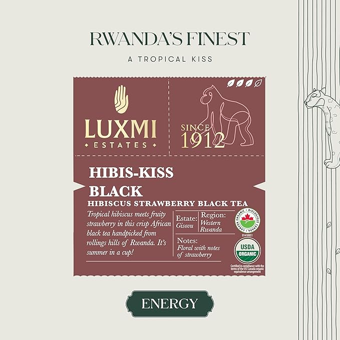 Luxmi Estates - Hibis-Kiss - Organic Hibiscus Tea - Loose Leaf - 100g (50 Cups) | With Hibiscus, Strawberry, Organic Black Tea and Other Natural Extracts | Juicy, Triopical and Fresh