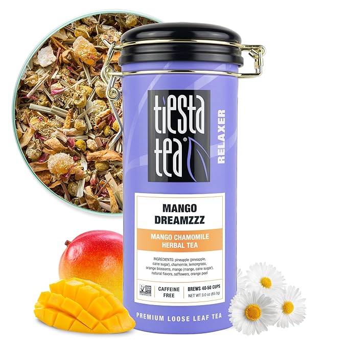 Tiesta Tea - Mango Chamomile Herbal Tea | Loose Leaf | Chamomile & Lemongrass Blend | Caffeine-Free | Brew Hot or Iced | Relaxing Blend | Brews Up to 50 Cups | 3 Ounce Refillable Tin