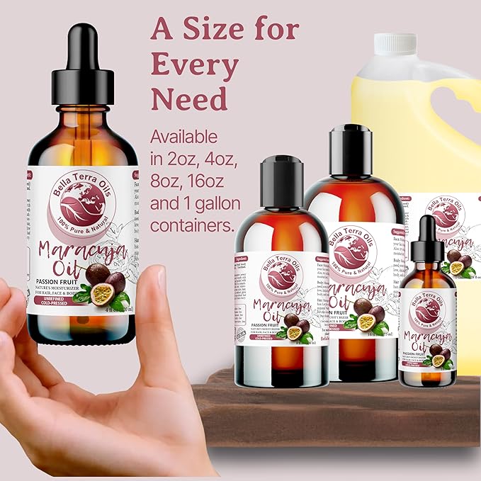 Bella Terra Oils - Maracuja Seed Oil 4oz - Dive into The Passion Fruit's Nutritional Profile, Enriched with Vitamin A & Essential Fatty Acids, for Natural Skin Nourishment