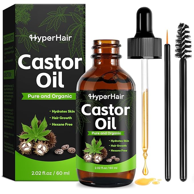 Organic Castor Oil,Cold Pressed Unrefined For Hair, Eyelashes, Eyebrow Growth, Essential Oil, Massage Oil, Hair Nourishing Oil, Deep Massage & Moisturizing For Body