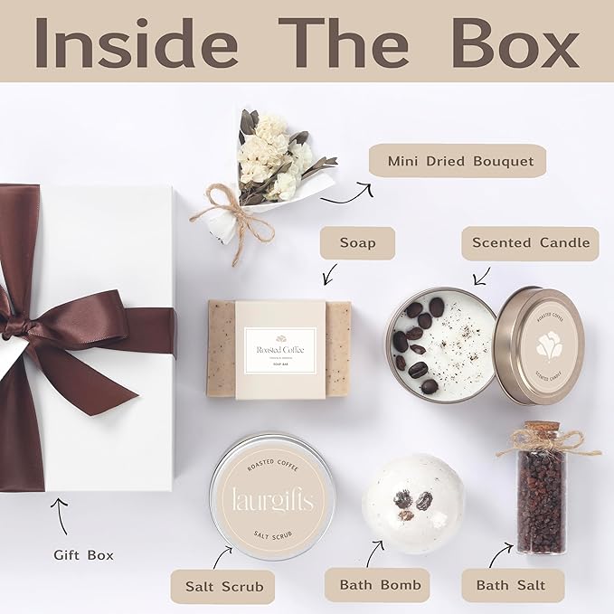 Coffee-Scented Spa Gift Set for Moms & Teachers – Gift Basket for Her - Thoughtful Gifts for Mother’s Day - Teacher Appreciation Gifts - Spa-Inspired at Home - Self-Care Essentials