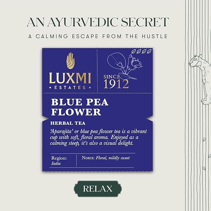 Luxmi Estates - Butterfly Pea Flower Tea - 50 Tea Bags | USDA Certified Organic Blue Tea | Caffeine-Free | Single Ingredient