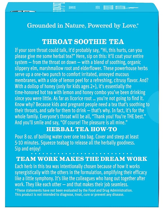 Throat Soothie Tea with Elderflower for Immune Support | Formulated with No Licorice | Safe for Kids & During Pregnancy, 16-Count (Packaging May Vary, 6-Pack)