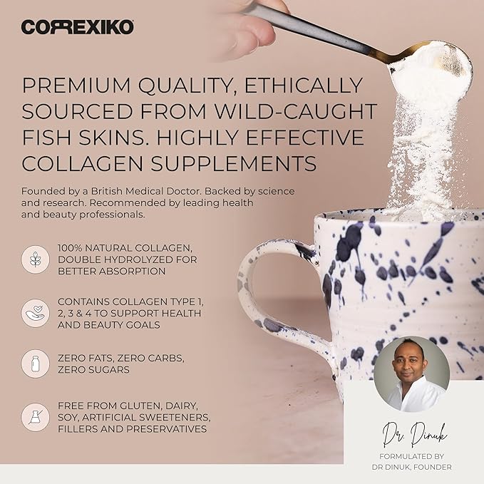CORREXIKO Marine Collagen Supplement Pills & Powder Bundle - Includes 10,000mg Double Hydrolyzed Collagen Powder 15 oz & 5oz and 1800mg Collagen Peptides 120 Capsules - for Hair, Skin & Nails