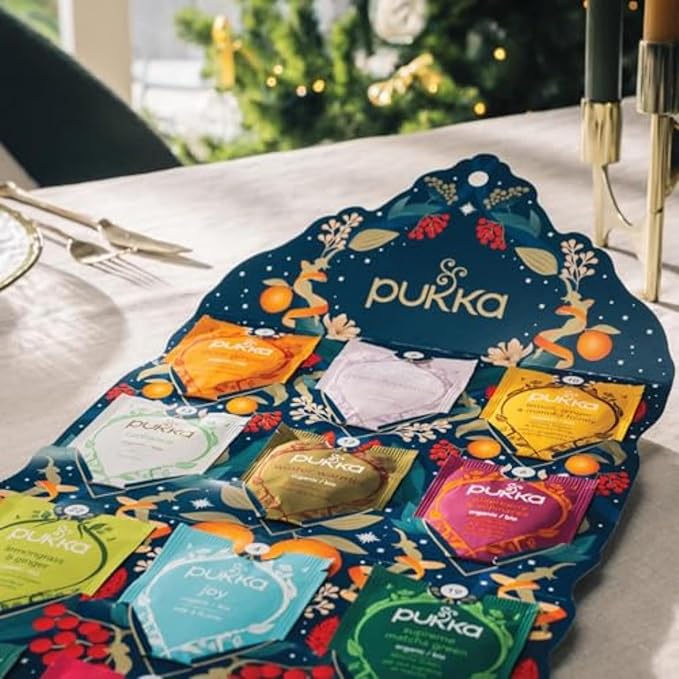 Pukka Advent Calendar 2023 Organic Tea, Herbal Tea Variety Pack, Selection of 24 Delightful Black & Green Teas and Infusions, 100% Organic