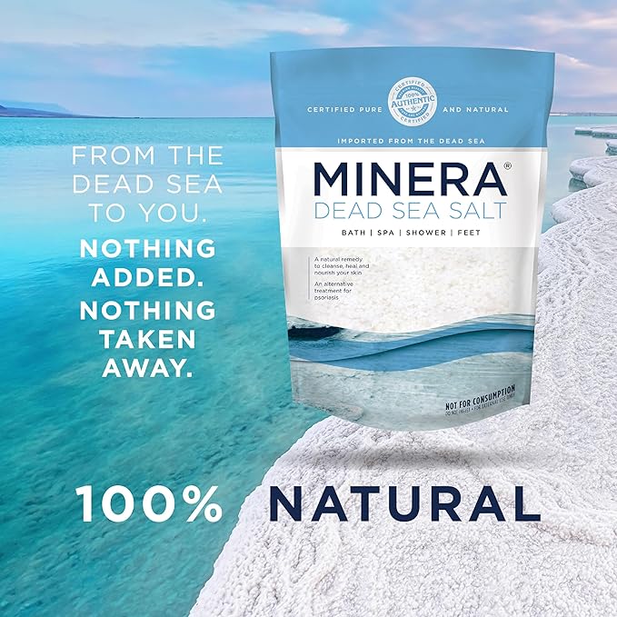 Minera Dead Sea Salt, 100% Pure & Natural, 10 lbs. Fine Grain (0-1.7 mm) Bulk Bag, Easily Dissolving Dead Sea Salts for Soaking & Bathing, Skin Nourishing Fine Sea Salt, Unscented