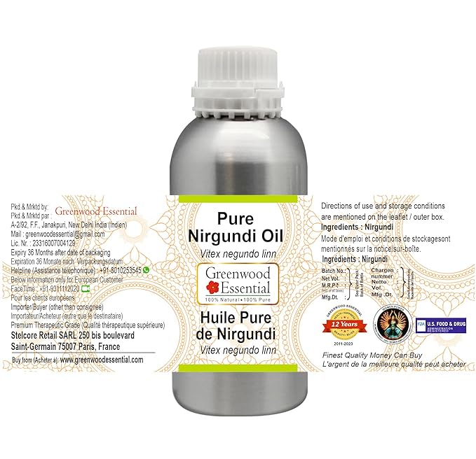 Pure Nirgundi Oil (Vitex negundo Linn) 100% Natural Therapeutic Grade 630ml (21 oz)