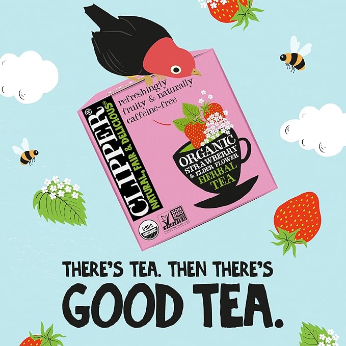 Clipper Tea Strawberry & Elderflower Herbal Tea – Caffeine Free, USDA Organic, Great Hot or Iced – Refreshingly Fruity, Natural, Fair & Delicious – 50 Tea Bags