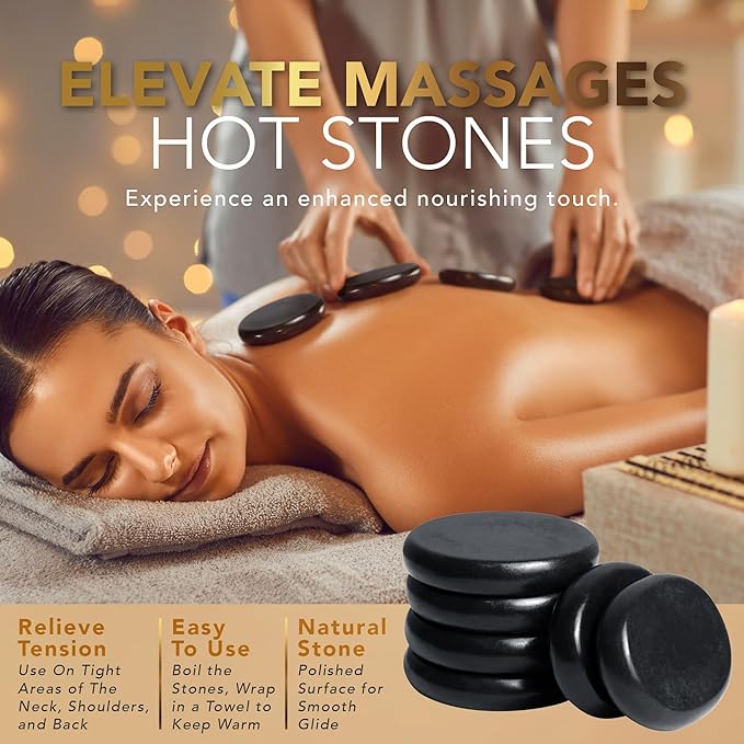 Cosmetasa Sore Muscle Massage Oil with Massage Hot Stones - Soothes Muscle and Joint with Arnica Extract, Peppermint, Chamomile, and Lavender Oil