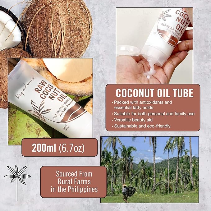 Raw Coconut Oil for Skin, Hair – Raw Extra Virgin Coconut Oil - Pure Unrefined Cold Pressed Oil with MCTs for Body Care, Hair Growth, Aceite de Coco Natural, Baby, Dogs, Pets 200ml