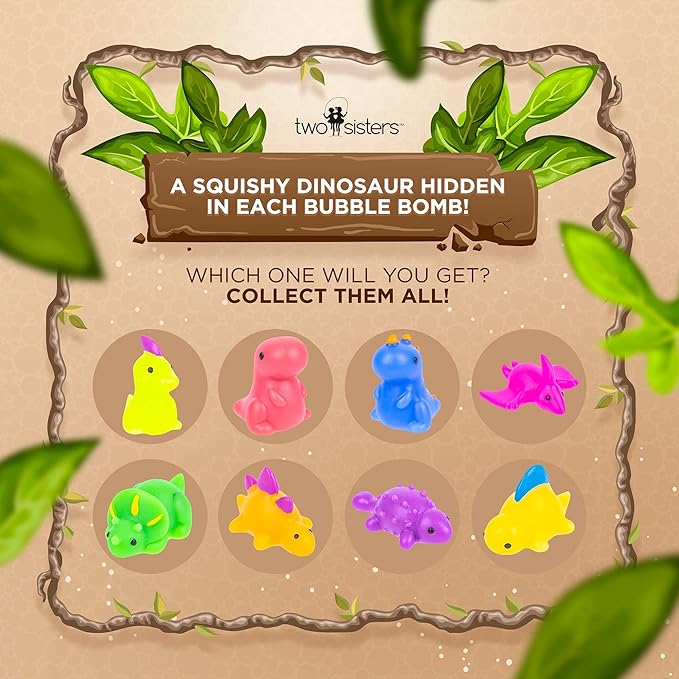 Dinosaur Bath Bombs for Kids with Surprise Dino Toys Inside (6 Pack) - Large Bubble Bath Bombs, Gentle and Safe, Made in USA, Gift Ideas for Boys, Girls and Teens by Two Sisters