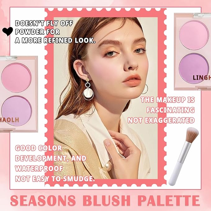 4 Colors Blush Palette for Cheeks - Face Matte Contour Makeup Palette, Buildable Shimmer Facial Cheek Blusher Shades, Blendable Cosmetic With Brush 02