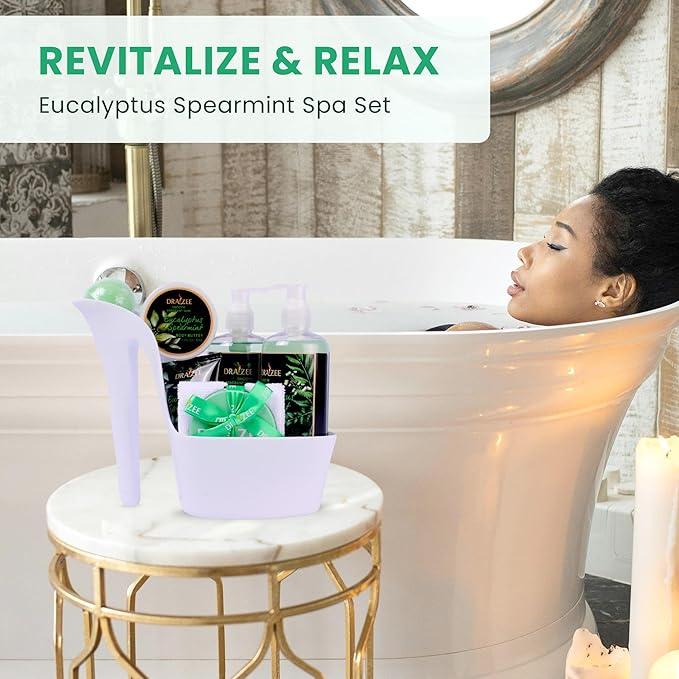 Draizee Mothers Day Gifts for Mom-Spa Gift Baskets for Women-8 Pcs Luxury Eucalyptus Spearmint Scented Heel Shoe Design Bath and Body Spa Set-Self Care Package for Women, Present for Mom-Body Care Set