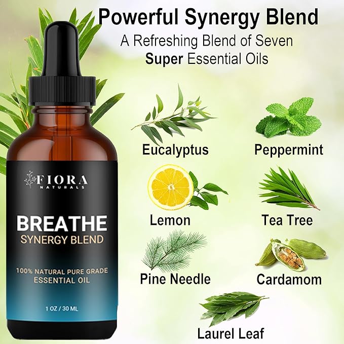 Breathe Essential Oil for Diffuser - Essential Oil Blend with Eucalyptus Peppermint Tea Tree and Peppermint, Breathe Easy Essential Oil for Humidifier, Rub, and Aromatherapy