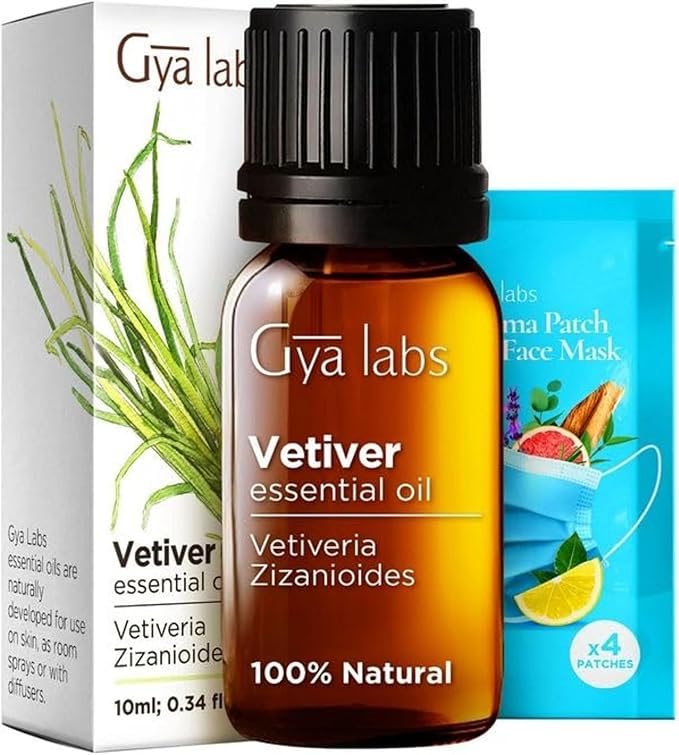 Gya Labs Calming Vetiver Essential Oil for Diffuser - 0.34 Fl Oz - 100% Pure Natural Premium Vetiver Oil for Body Comfort Aromatherapy, Candles Making Scent